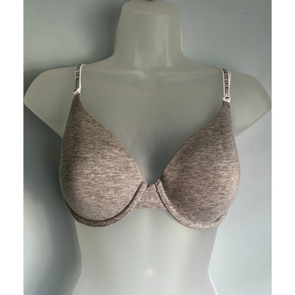 Victoria's Secret Bra T-Shirt Lightly Lined Full Coverage Gray Logo Straps 36B